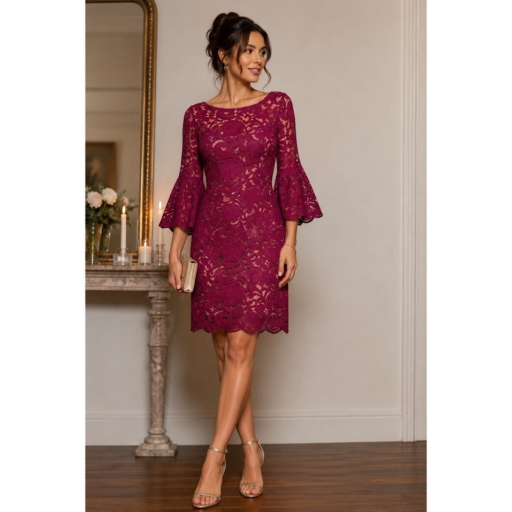Vince Camuto Whimsy Lace Bell Dress Autumn Wedding Cocktail Party Chic Luxe Sz 2